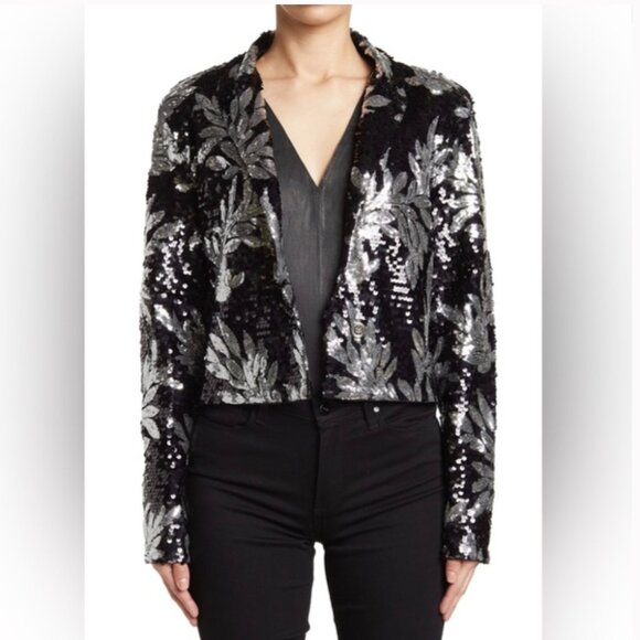 Walter Baker Lexi Sequin Jacket Size Medium Black & Silver - Picture 1 of 10
